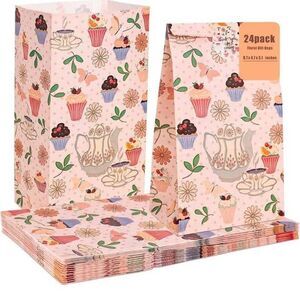 24PCS Party Favors Bags, Tea Goodie Bags with Stickers, 4.7" x 3.1" x 8.7"